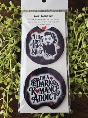Car Coaster Set - Black & White 'Dark Romance' and 'Thick & Spicy' Designs